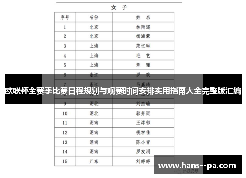 欧联杯全赛季比赛日程规划与观赛时间安排实用指南大全完整版汇编